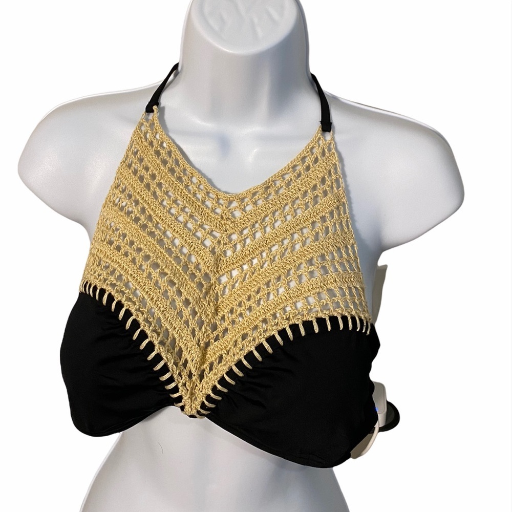 Bikini Lab Crochet Bikini top Black Sz Medium festival boho